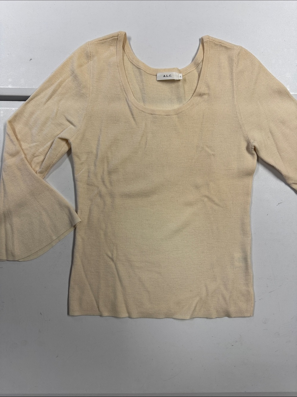 A.L.C. Women's Cream Scoop Neck Bell Sleeve Knit Top